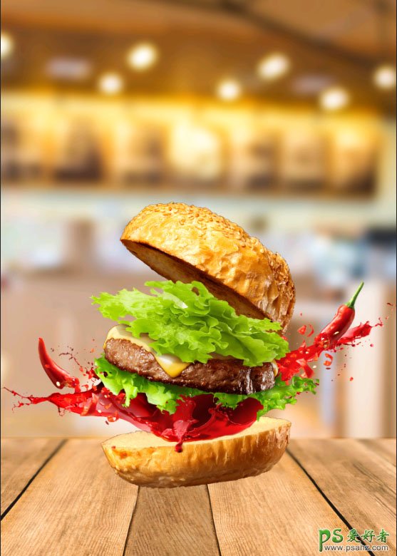 PS食品海报设计教程：学习制作美味的汉堡海报，香脆鸡腿堡海报。