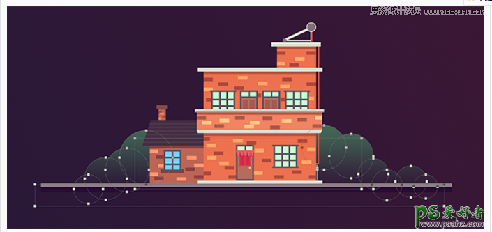 Photoshop手绘扁平化风格的房屋卡通插画图片，漂亮的房屋插画图