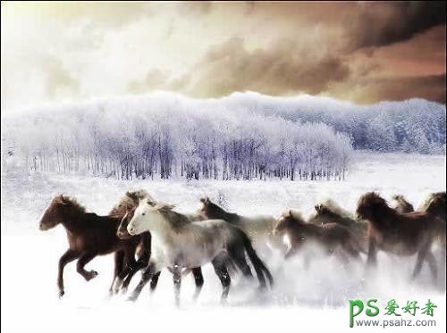 photoshop创意合成雪地里奔跑的骏马