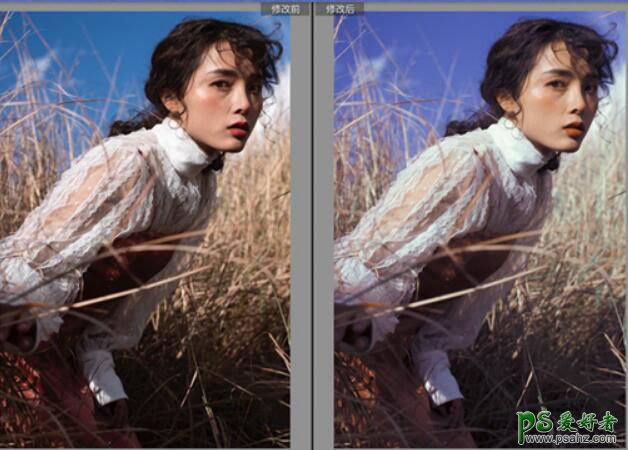 LR复古调色教程：学习给田野中的女生写真照调色复古质感的暗色调