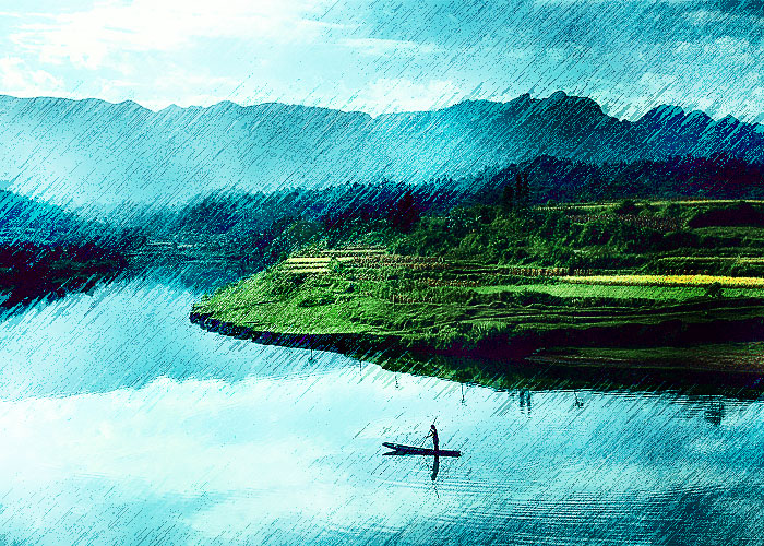 PS滤镜教程：将美丽的江南水乡风景照片制作出特殊的艺术效果。