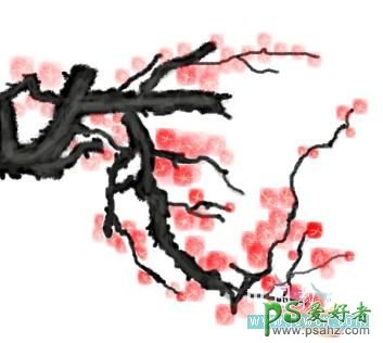 PS鼠绘教程：绘制淡彩效果的水墨梅花图，手绘水墨写意梅花