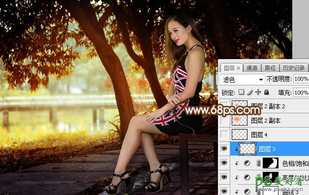 Photoshop给美腿高跟性感女模特外景照调出灿烂的秋季阳光色