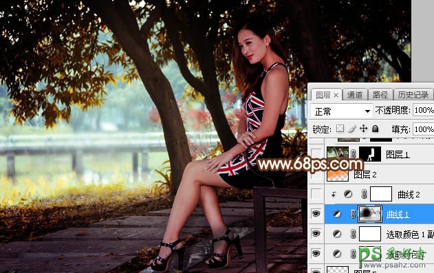 Photoshop给美腿高跟性感女模特外景照调出灿烂的秋季阳光色