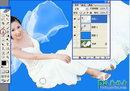 学习用ps钢笔工具和套索工具给白色半透明婚纱抠图。