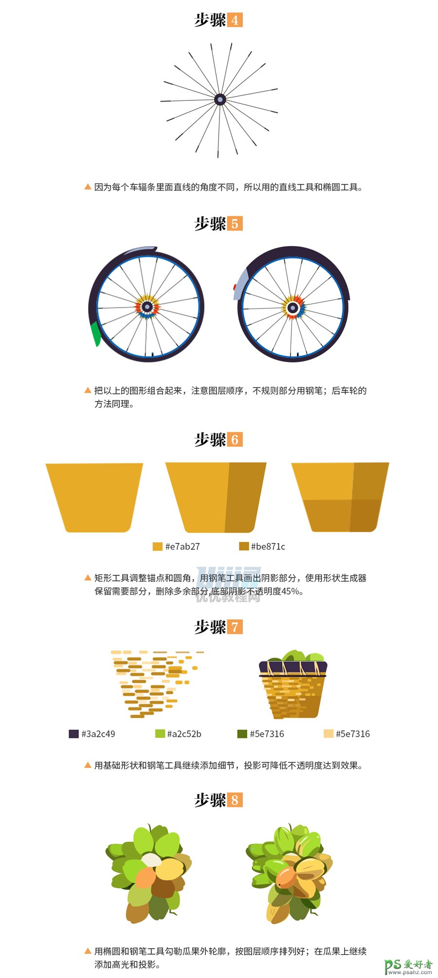 PS结合AI软件绘制漂亮的自行车插画图片，绘制质感自行车素材图。