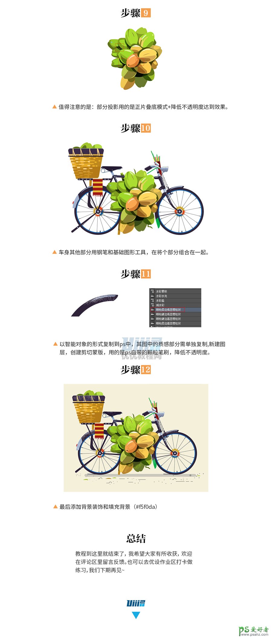 PS结合AI软件绘制漂亮的自行车插画图片，绘制质感自行车素材图。