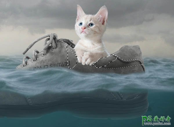 PS合成教程：创意打造一只可爱的小猫咪坐在鞋上环游大海的场景