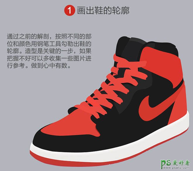 ps鼠绘教程：绘制逼真的品牌运动鞋-手绘红色篮球鞋