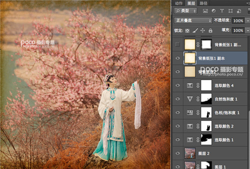 Photoshop后期打造中国风仕女图，中国风桃花人像。