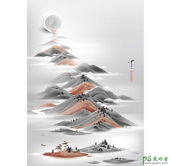 经典水墨画效果的中国风创意海报作品，大气的中国画海报设计。