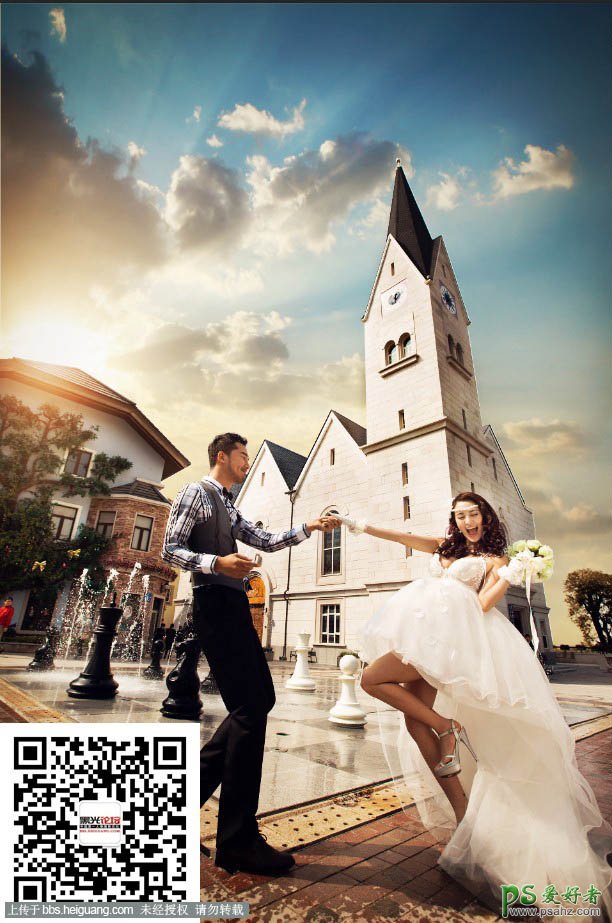 ps韩式风格婚纱照后期教程：给发灰韩式婚纱照制作出云彩和阳光色