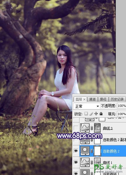 Photoshop给绿荫中自拍的可爱萌女艺术写真集调出甜美清新的色彩