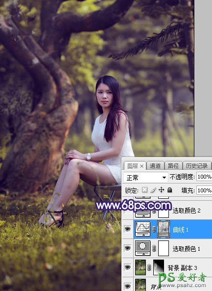 Photoshop给绿荫中自拍的可爱萌女艺术写真集调出甜美清新的色彩