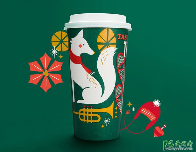 漂亮的圣诞节纸杯包装设计作品，简洁创意的动物插画纸杯外包装设