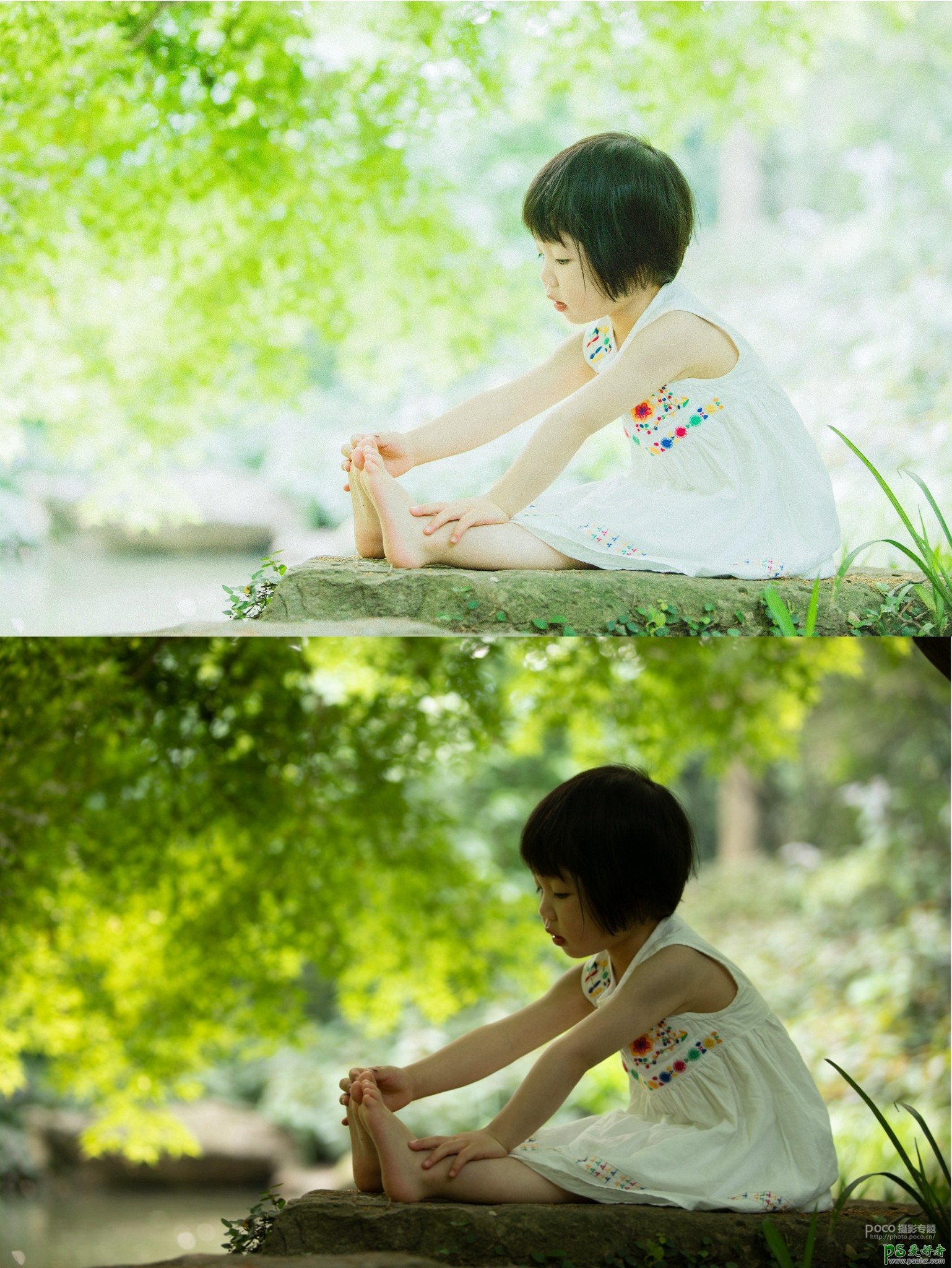 Photoshop结合LR给外景儿童照片调出春日里嫩绿色小清新效果。
