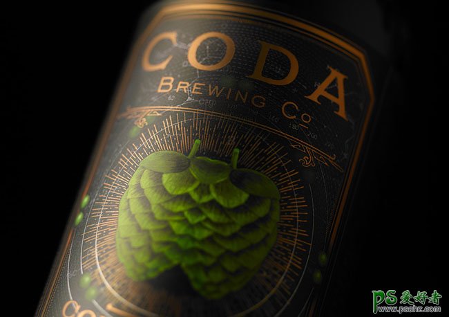 金色风格的Coda啤酒包装设计，漂亮的金色品质啤酒瓶设计。