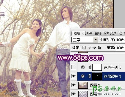 photoshop调出橙黄色效果树林情侣婚纱艺术照教程