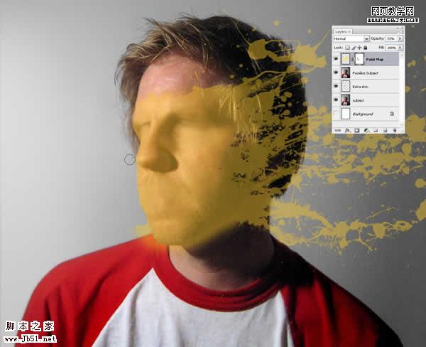 Photoshop 一张布满油漆的脸