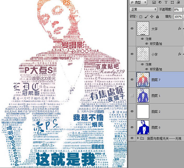 Photoshop快速制作流行的彩色文字人像