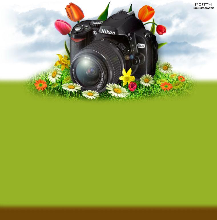 Photoshop 绿色风格的相机网页平面图