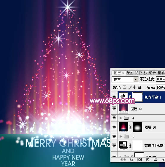 Photoshop设计制作梦幻的彩色光斑圣诞树