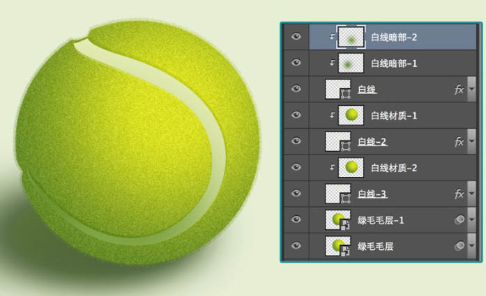 Photoshop制作一个毛茸茸的草绿色网球图标