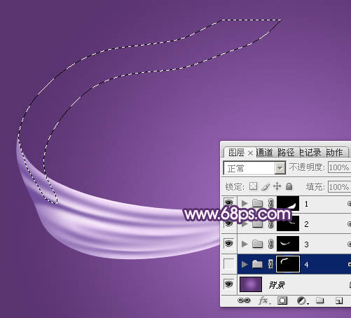 Photoshop制作飘逸的多弧度淡紫色绸带