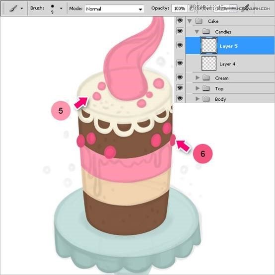 Photoshop绘制甜美精致的巧克力蛋糕教程