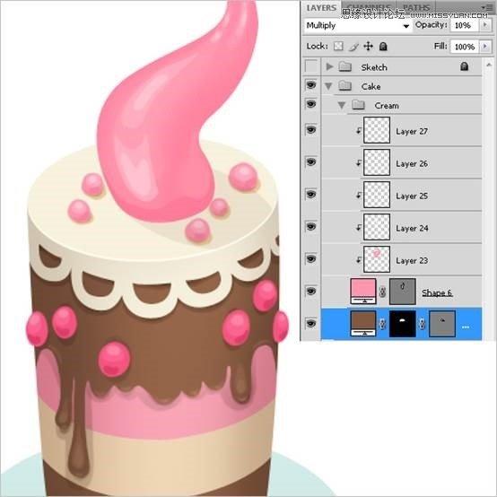 Photoshop绘制甜美精致的巧克力蛋糕教程