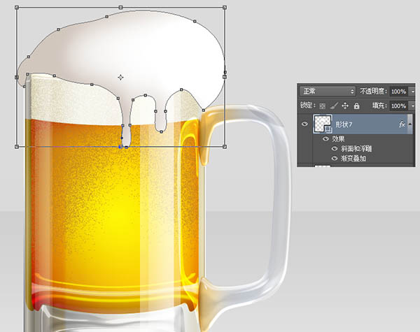 Photoshop制作一杯溢出泡沫的啤酒杯