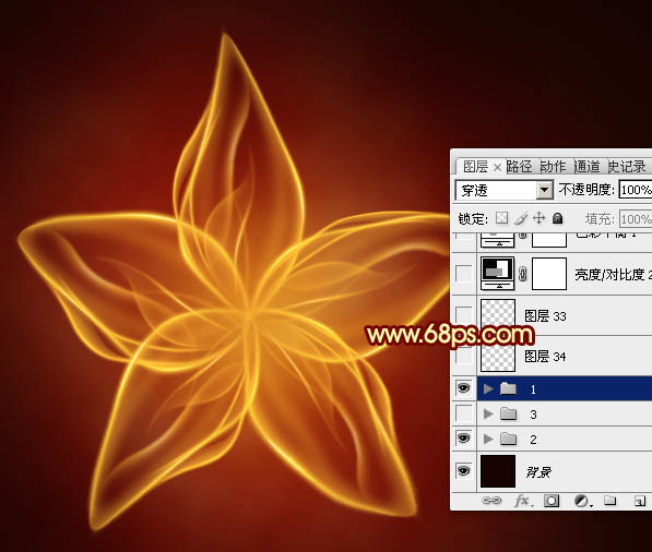 Photoshop打造出一朵漂亮的红色透明火焰花朵