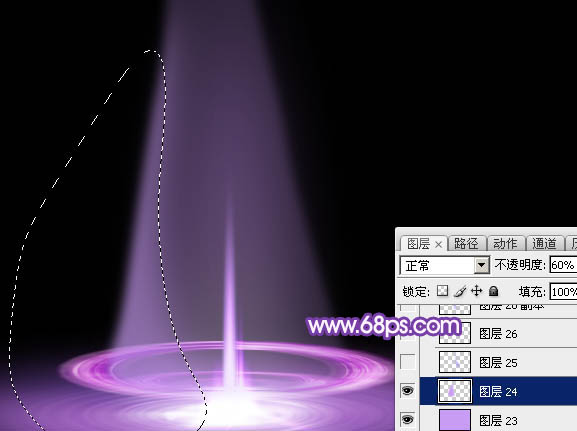 Photoshop设计制作梦幻的舞台上圆环形紫色星点光束