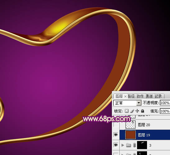 Photoshop设计制作非常华丽的金色金属彩带心形