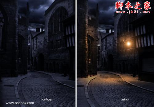 Photoshop创建逼真的夜晚路灯效果