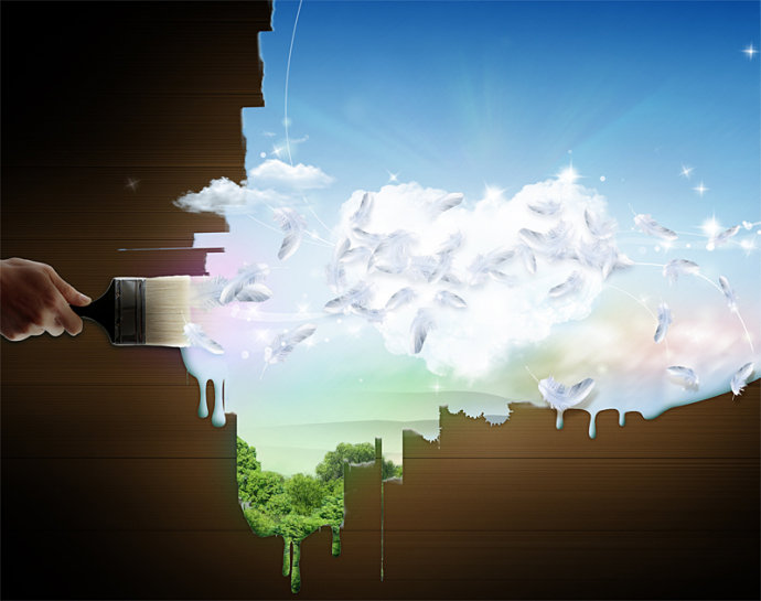 Photoshop设计制作用油漆刷出的创意天空壁纸效果