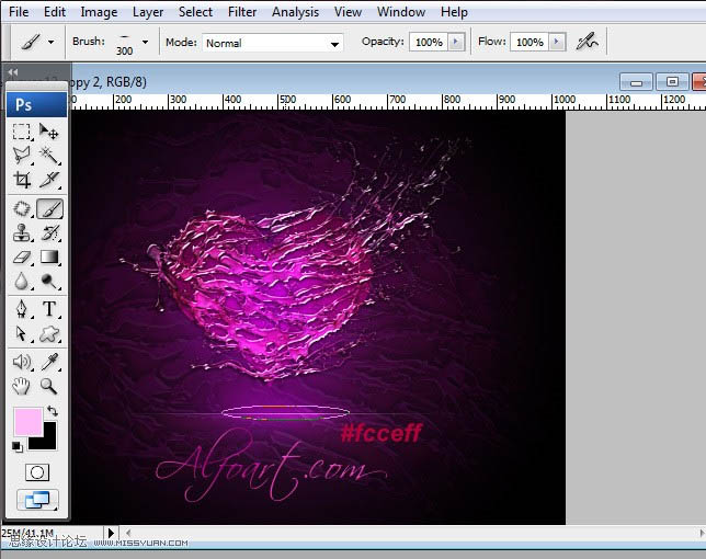 Photoshop设计制作出超酷的紫色喷溅水珠心形效果