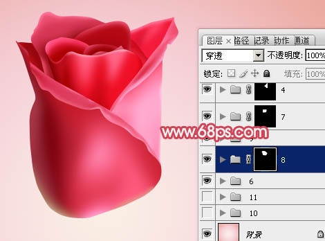 Photoshop设计制作出一朵逼真的含苞欲放的鲜嫩红色玫瑰