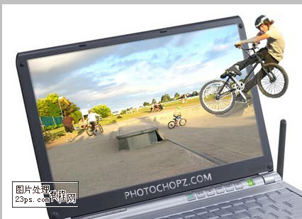 Photoshop 制作跳出屏幕的动感效果单车手
