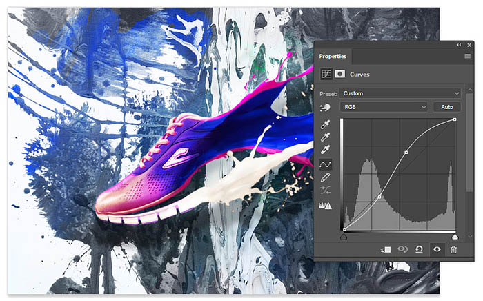 Photoshop设计制作非常复杂的喷溅运动鞋