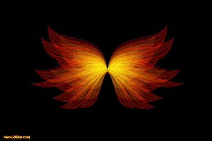 Photoshop设计制作漂亮的红黄色光束翅膀