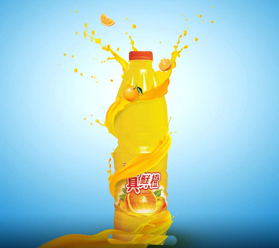ps怎么制作喷溅效果的果粒橙饮料宣传海报?