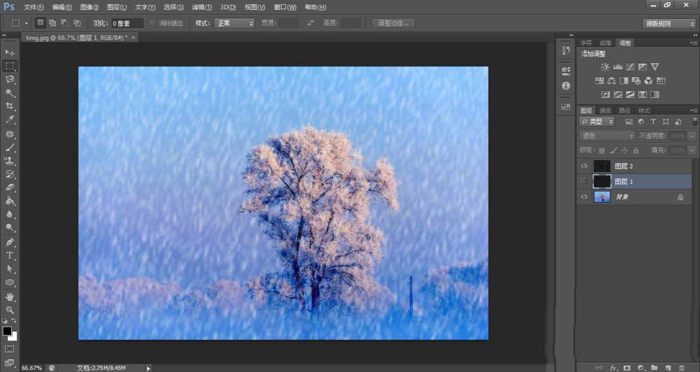 PS怎么给风景图添加飞雪效果?