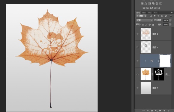 ps怎么制作叶雕画?Photoshop在枫叶上面绘制温馨的叶雕效果教程