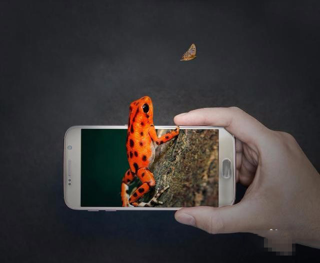 Photoshop简单制作青蛙爬出手机屏幕的三维立体海报教程