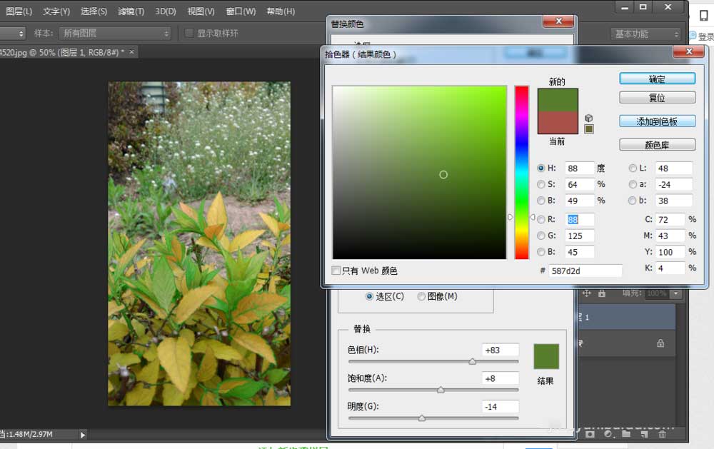 photoshop cs6怎么替换颜色 photoshop cs6给植物图片替换颜色教程