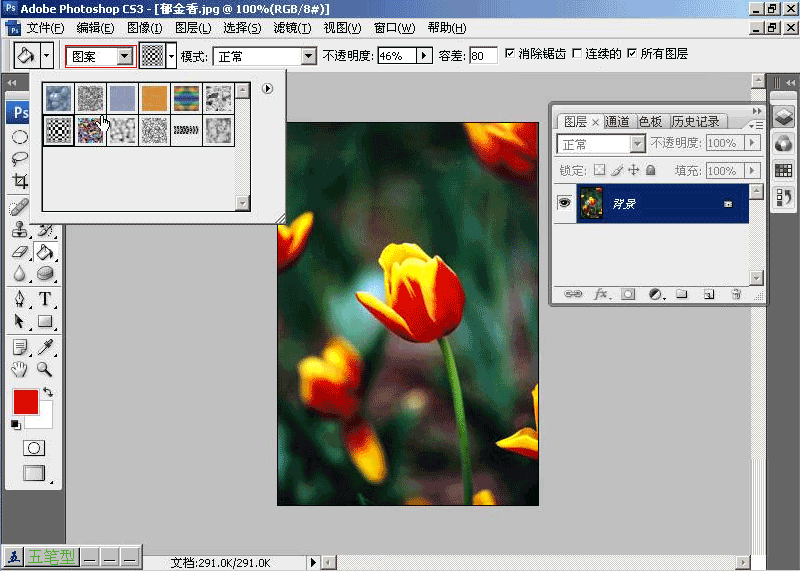photoshop油漆工具选择颜色并对图案填充