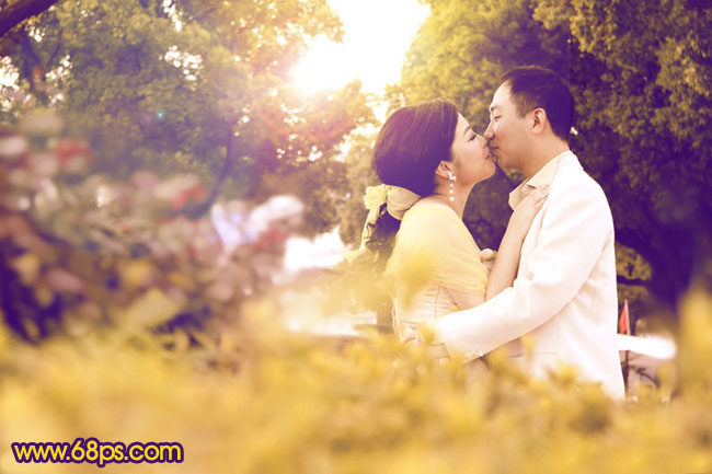 Photoshop将外景婚片调出温馨浪漫的暖橙色