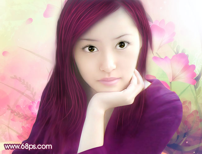 photoshop将失真的手机美女照片转为粉红色仿手绘效果