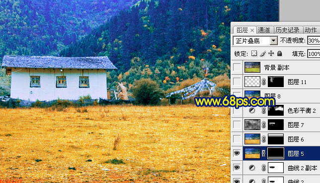 Photoshop 打造强对比冷暖色的高原风景照片